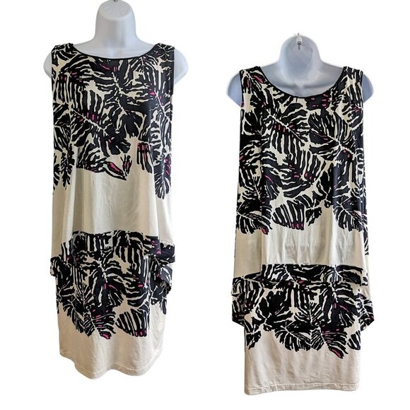 ANALILI Ivory Black Leaf Zebra Print Sleeveless Midi Dress Size M - Picture 1 of 7